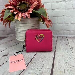 NWT Juicy Couture Pink flash love mode Heart Embellished small zip around Wallet